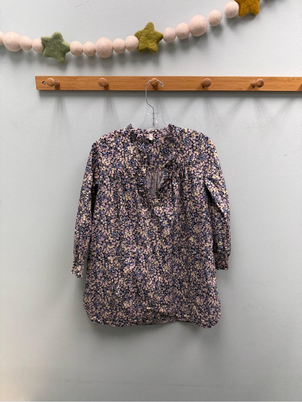 Bonton Lavender and Navy Floral Ruffle Yoke Blouse